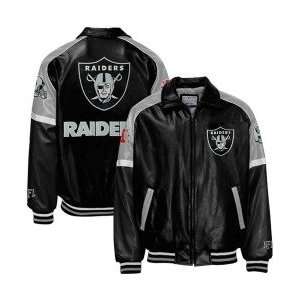  Oakland Raiders Black Pleather Varsity Jacket