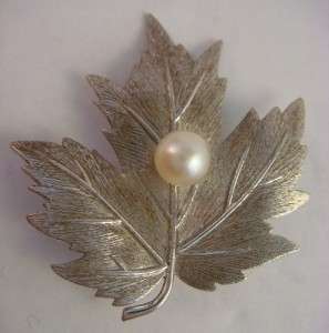 Cute Old Vintage Sign Mikimoto Pearl Japan Maple Leaf Sterling Silver 