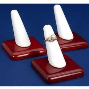 White Leather Wood Ring Finger Jewelry Case Display  