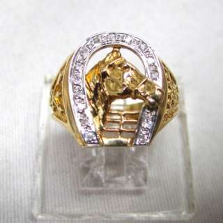 14K Gold Mens Good Luck Horse Shoe Ring  