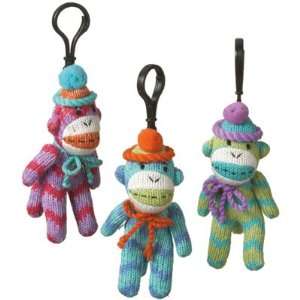  Zig Zag Sock Monkey Plush Toy Clip ons   Set of 3 Toys 