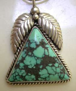 NAVAJO S. SILVER TURQUOISE PENDANT & CHAIN SIGNED HN 15.2G  