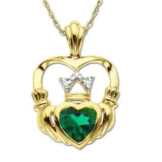    10k White Gold Created Emerald 4 Leaf Clover Pendant, 18 Jewelry