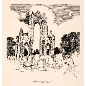  1903 Line block Print Guisborough Abbey Yorkshire England 