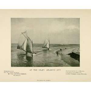  1898 Print Inlet Atlantic City Sailboats Beach Ocean 