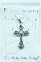 Celtic Sterling Silver Cross, Blue Topaz  