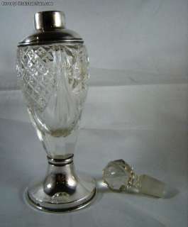 Antique Etched Crystal & Sterling Perfume Bottle  