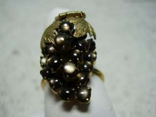Unique 18K YG Black Star Sapphire Grape Cluster Ring  
