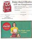 COCA COLA 1930S ENJOY THESE 6 BOTTLE WITH OUR COMPLIMENT MINT OLD