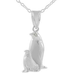 High Polish Sterling Silver Two Penguin Pendant  
