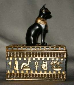 EGYPTIAN BLACK CAT BAST BASTET TRINKET JEWELRY BOX  