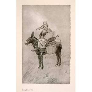 1914 Halftone Print Peasant Girl Wicker Basket Donkey Belgium George 
