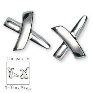  Platinum Sterling Silver Modern X Designer Earrings New 