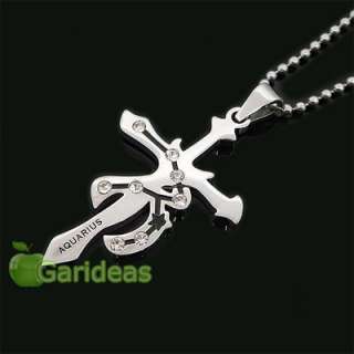   Silver 12 Constellation Cross Chain Pendant Necklace Gift 1 Pcs  