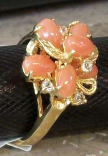18KP Yellow Gold Plated Hawaii Pink Coral Cubic CZ Ring  