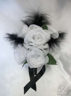   Wedding Bridal Bouquet Bride Flower Decoration BLACK Feathers BURGUNDY