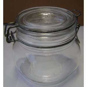 Glass Canning Jar with Latch Lid   16 oz   Lid has a picture of Green 