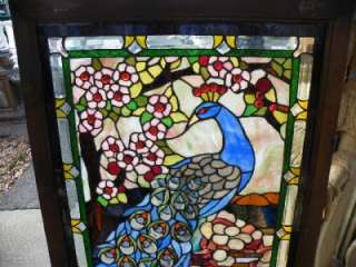 BEAUTIFUL HAND MADE STAINED GLASS PEACOCK WINDOW  