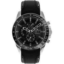 Jacques Lemans Mens Liverpool DayDate Black Leather Chronograph Watch 