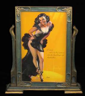 ROLF ARMSTRONG 1940S PIN UP PRINT IN GESSO SWING FRAME JEWEL FLOWERS 