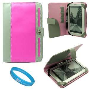 com Pink and Grey Protective Leather Case Cover with Accessory Slots 