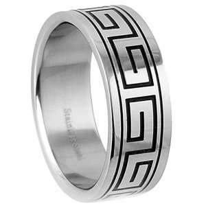   Greek Key   Finish Shiny Polish  Band and Face Width 8mm   Size 11