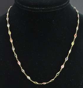   Vintage 14K Gold Multi Gemstone Station Link Chain Necklace 18  