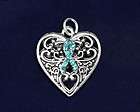 Ovarian Cancer Awareness rhinestone teal ribbon heart charm A3