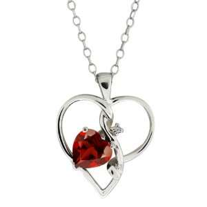  0.91 Ct Heart Shape Red Garnet and White Diamond Sterling 