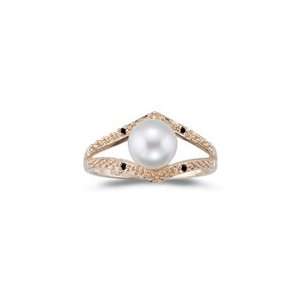  0.03 Cts Black Diamond & 7 mm Pearl Ring in 14K Yellow 