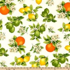  44 Wide Fruits & Vegetables Tossed Citrus White Fabric 