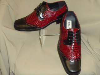    Black and Dark Red Croc Embossed Stitch Look Dress Shoes 848 005
