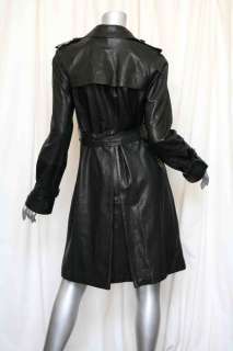 GERARD DAREL Long Soft Black Leather Belted Trench Coat Jacket US 4 