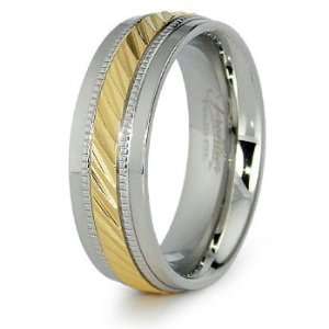  Mens Machine Cut Gold Plated Stainless Steel Ring 7.5mm 