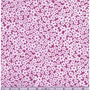  60 Wide Floral Allover White/Fuchsia Fabric By The Yard 