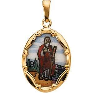   Gold 17.00X13.50 mm Porcelain St. Jude Pendant CleverEve Jewelry