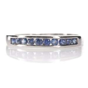  14k White Gold Chanel Set Blue Sapphire Ring Band Jewelry