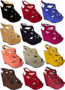 NEW WOMENS SUEDE PLATFORM SHOES WEDGE STRAPPY SANDALS NEW COLOURS 