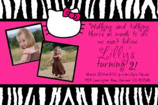 Pink Zebra Print Hello Kitty Birthday Invitations  