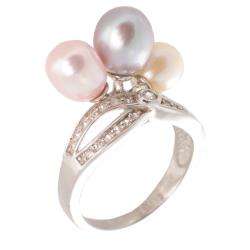   Multi colored Pearl and White Topaz Ring (6 7 mm)  