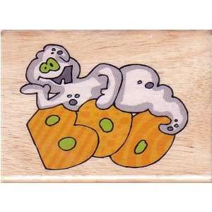  Lounging Ghost on Orange Colored Boo Halloween Rubber 