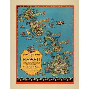 1930 Ad Hawaii Map Tourism Maui Oahu Kauai Lanai   Original Print Ad 