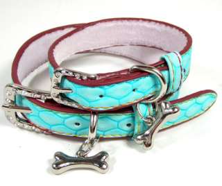 Dog Snake Veins Rhinestone Buckle Charms Leather Collar  