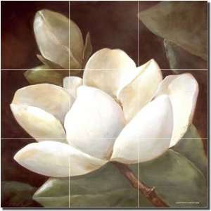 White Magnolia by Wilder Rich   Flower Floral Ceramic Tile Mural 18 x 