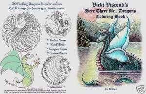 Dragon Coloring Book Fantasy Print Sea Monster Magic  