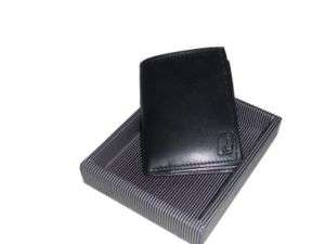Men Italian design Black Leather Tri fold Wallet #1216  