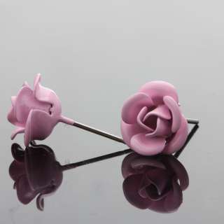 Fashion Charm Pink Rose Stainless Steel Earrings Ear Stud ED305 PI
