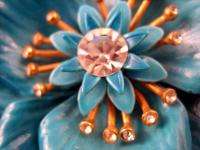 Vtg Crown Trifari Crystal Powder Blue Enamel Flower Pin  