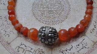 Ethnic Carnelian Beads, yemeni Silver Globe Necklace  