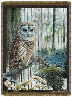 68x48 Swamp OWL Bird Tapestry Afghan Throw Blanket  